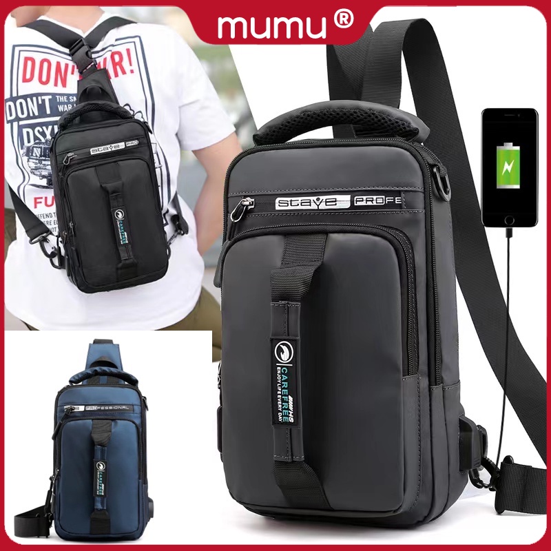 Mumu #7020 Unisex Anti Theft Chest Sling Bag With USB SHELL For ...