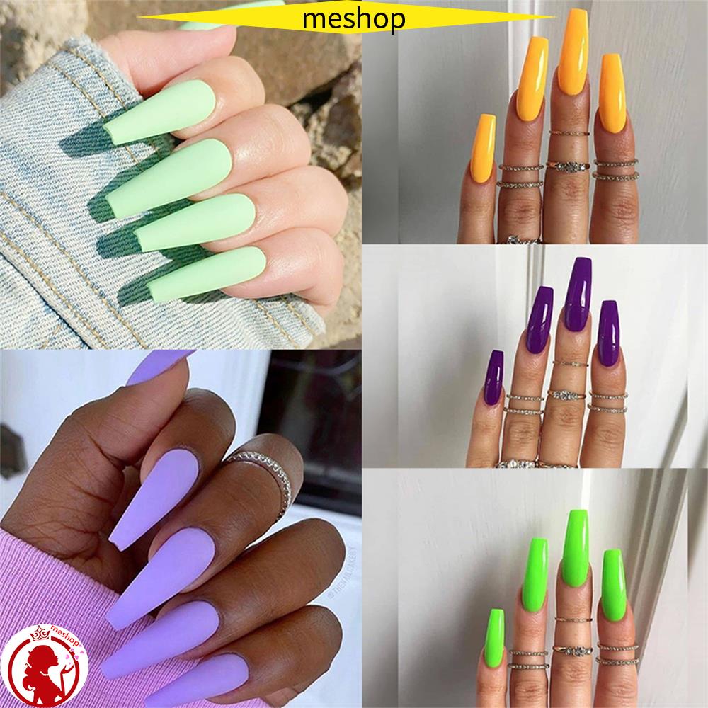 Me Acrylic False Nails Matte Nail Tips Coffin Fake Nail Extension Art Manicure Full Cover Ballerina Nail 24pcs Set Shopee Philippines