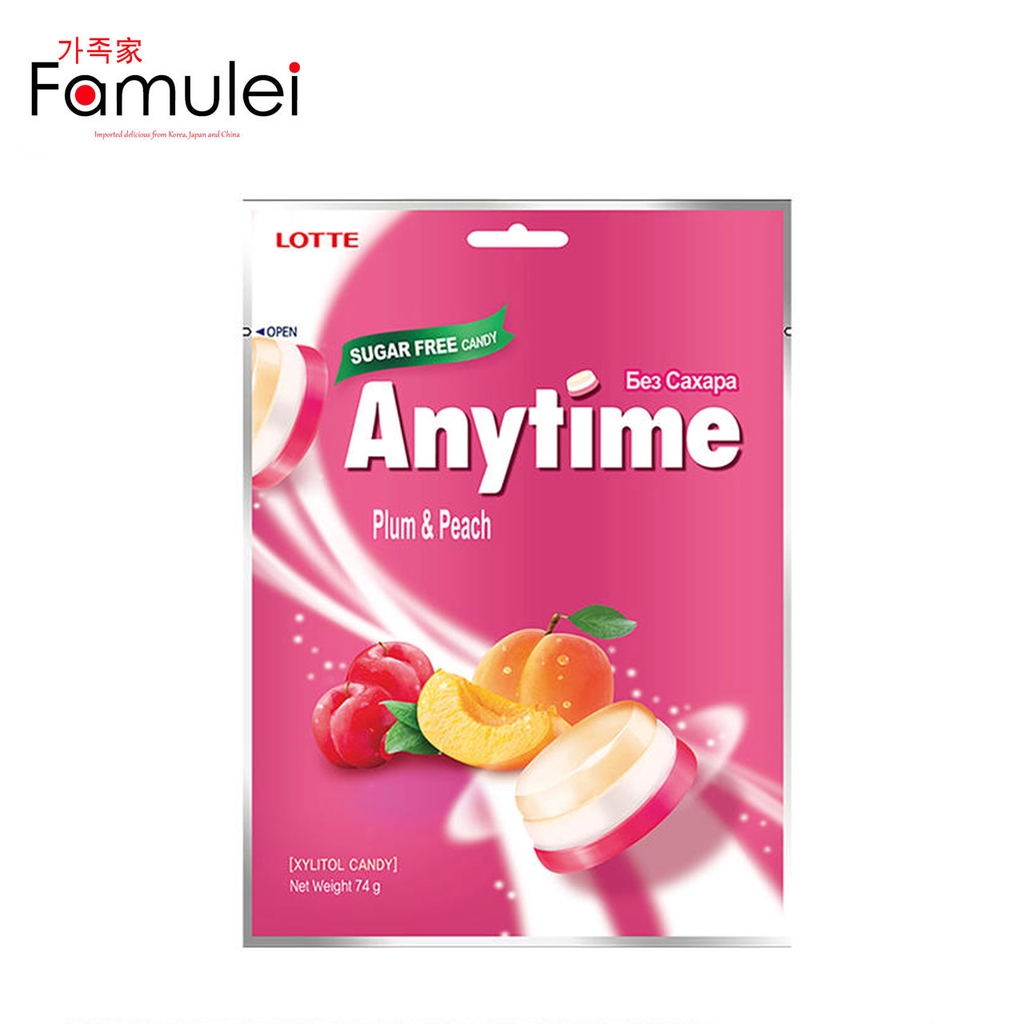 Lotte Anytime Plum & Peach Xylitol Refreshing Sugar Free 74g Shopee