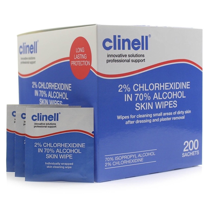 Clinell 2% Chlorhexidine in 70% Alcohol Skin Wipes / Swabs (200s ...