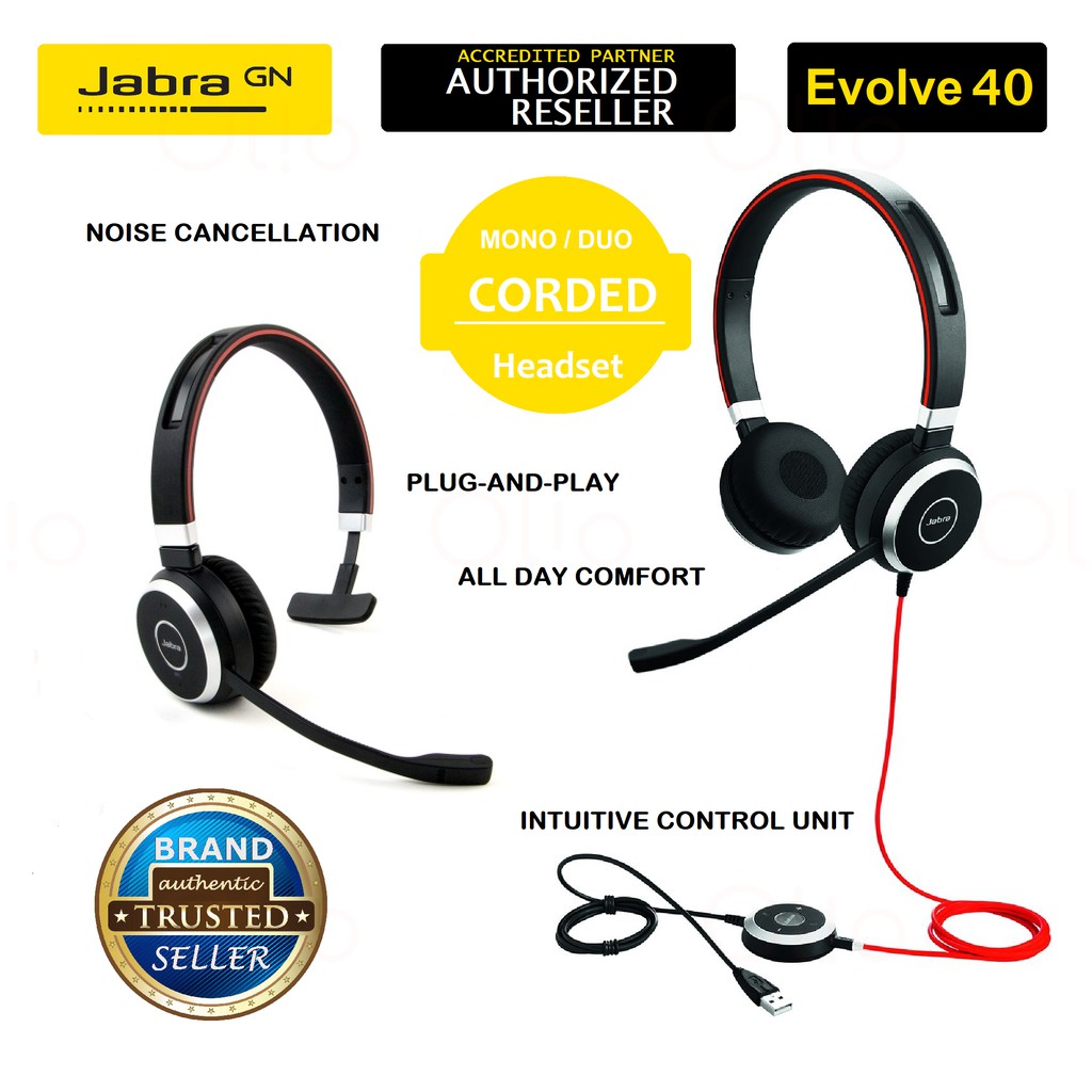 Jabra Evolve 40 Professional Wired Headset, Stereo, UC-Optimized –  Telephone Headset for Greater Productivity, Superior Sound for Calls and  Music, 3.5mm Jack/USB Connection, All-Day Comfort Design 