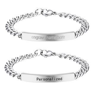 Customized Couple Stainless Steel Bracelet Engraving Name Birthday Wristband Fashion Bangle Gifts Jewelry