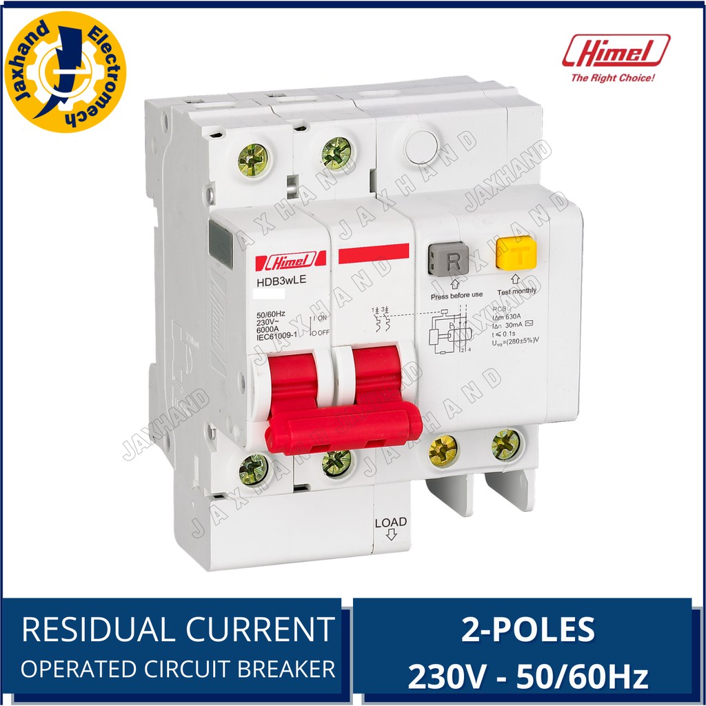 Residual Current Operated Circuit Breaker 6A63Amps, 2Poles 230V Himel