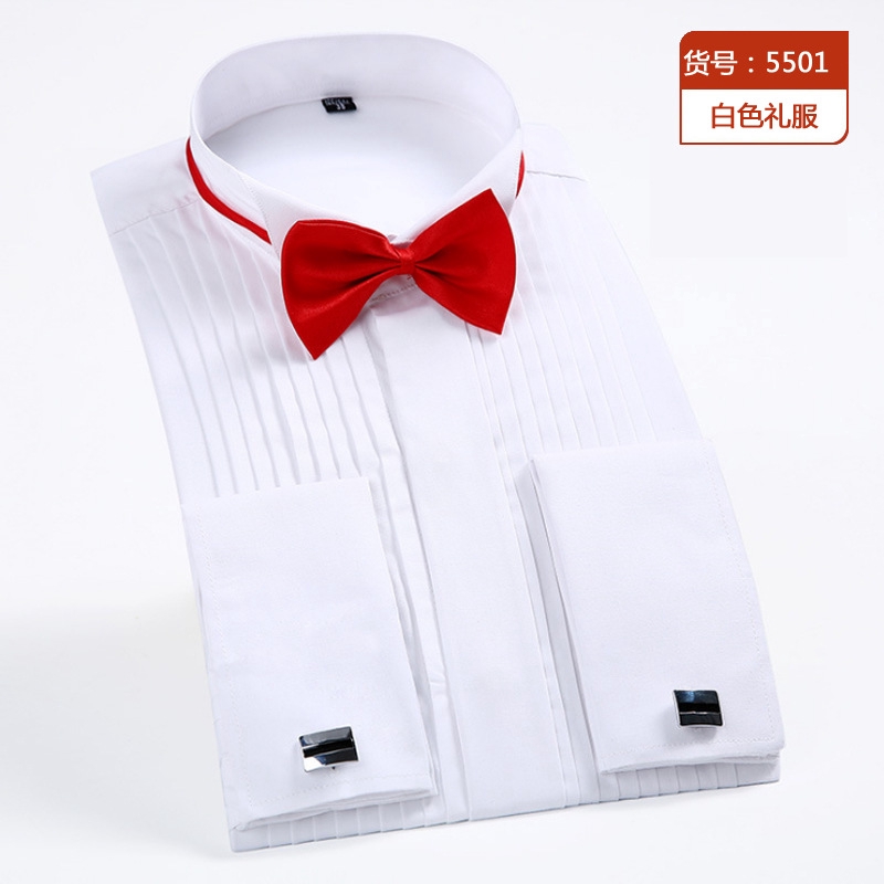 【SALE】Men'S French Tuxedo Long Sleeve Solid Turn-Down Collar Formal Male Shirts（3-Colors）
