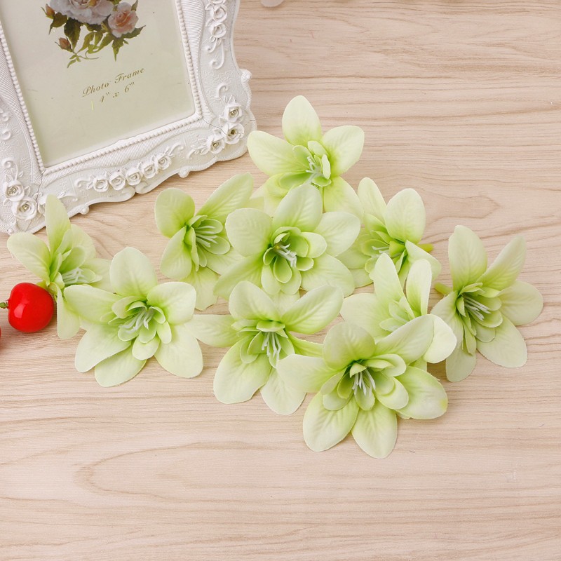10 X Artificial Flower Orchid Head For Bride Hair Clip Xmas Brooch