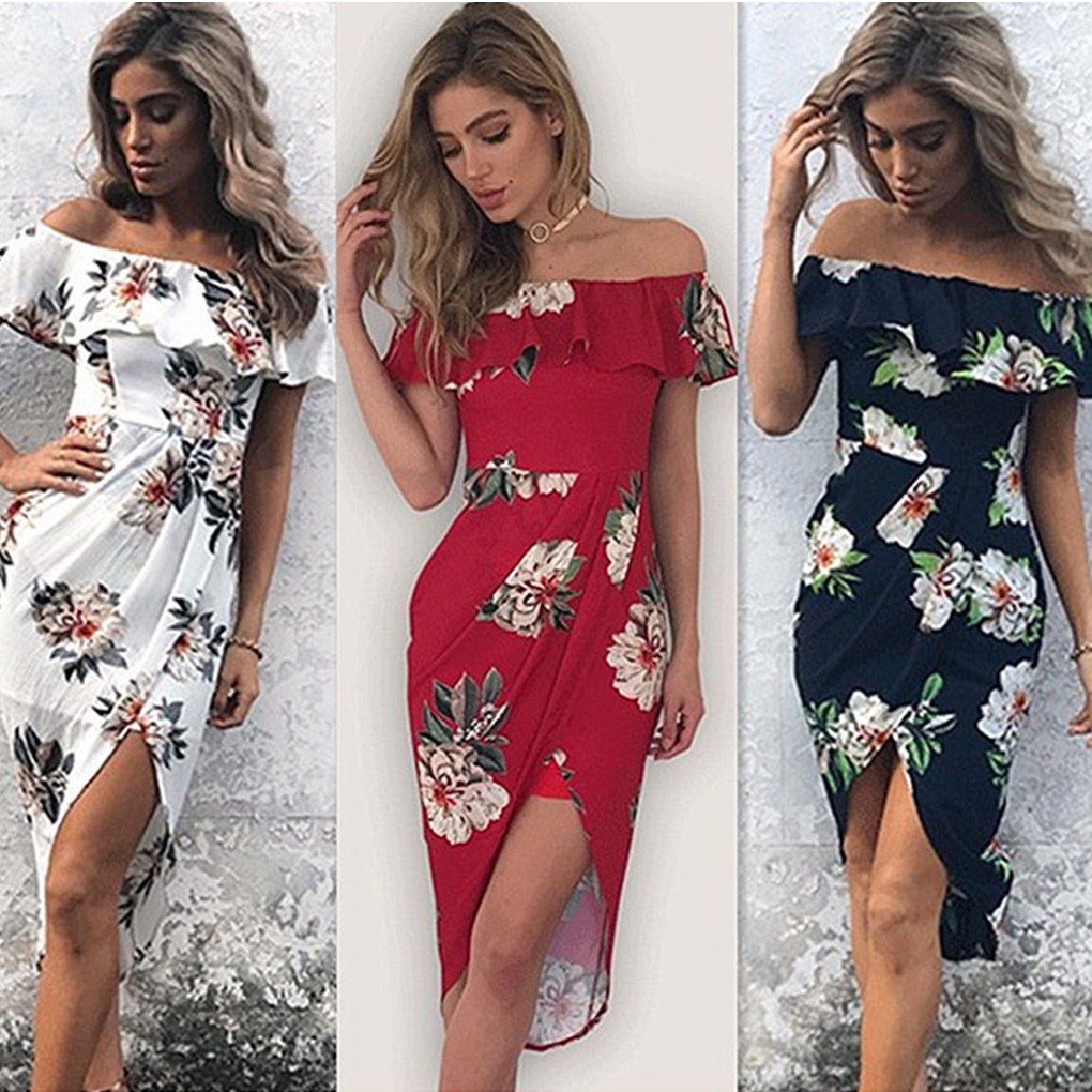 off shoulder printed dress