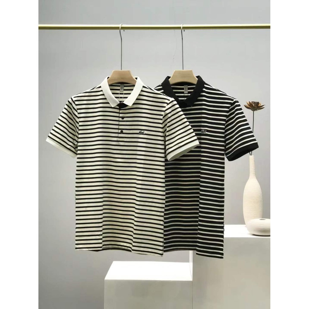 lacoste black and white polo shirt