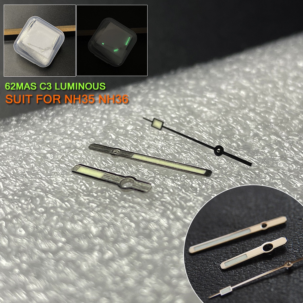 Watch Hands 62MAS Full Stainless Steel C3 Green Luminous Needles Fit for Seiko NH35 NH36 Movement Mo