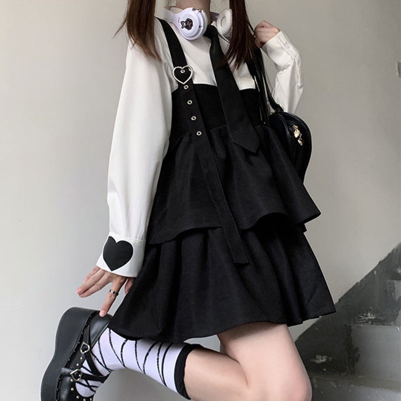 Summer Outfit Women Beach HOUZHOU Kawaii Black Ruffle Layer Lolita Dress  Women Autumn Japanese Soft | Shopee Philippines