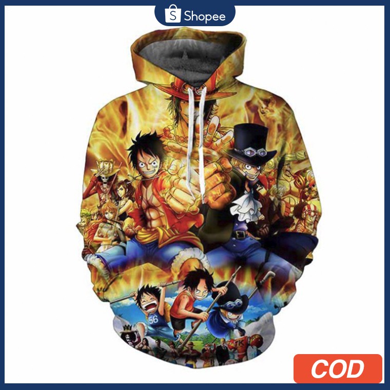 One Piece Luffy Ace Saab Three Brothers Cosplay 3d Printed Zipper Hoodie Sports Jacket Shopee Philippines