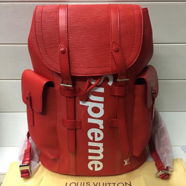 supreme louis vuitton red backpack