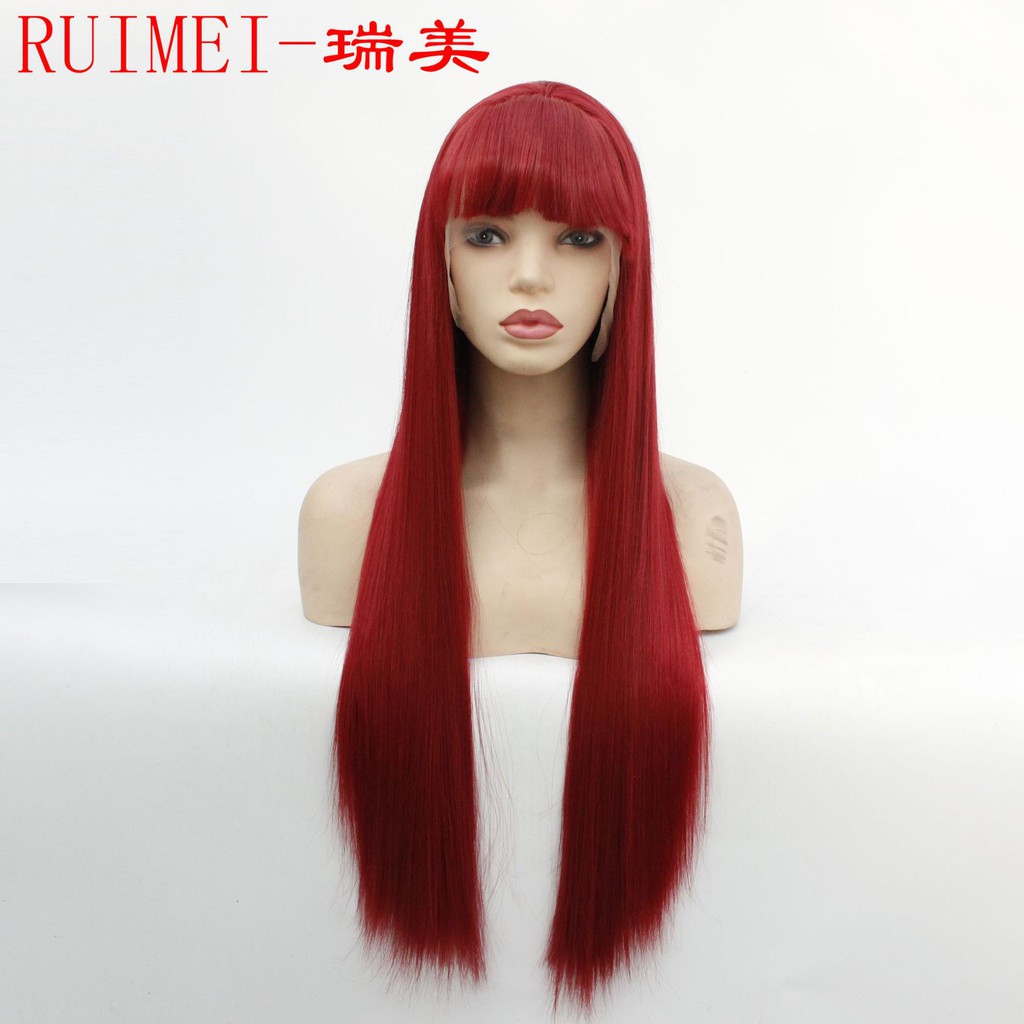 Women Cosplay Wine Red Synthetic Hair Straight Glueless Lace Front