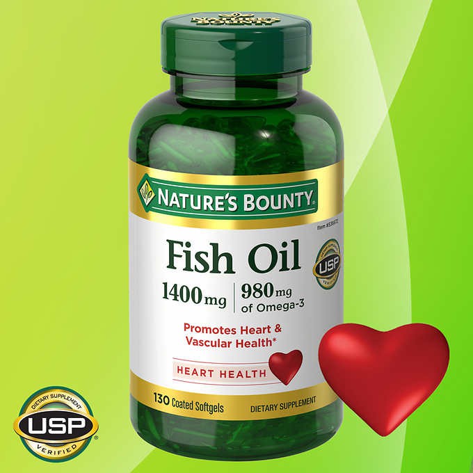 Nature's Bounty Fish Oil 1400 mg. • 130 Coated Softgels • Made in USA