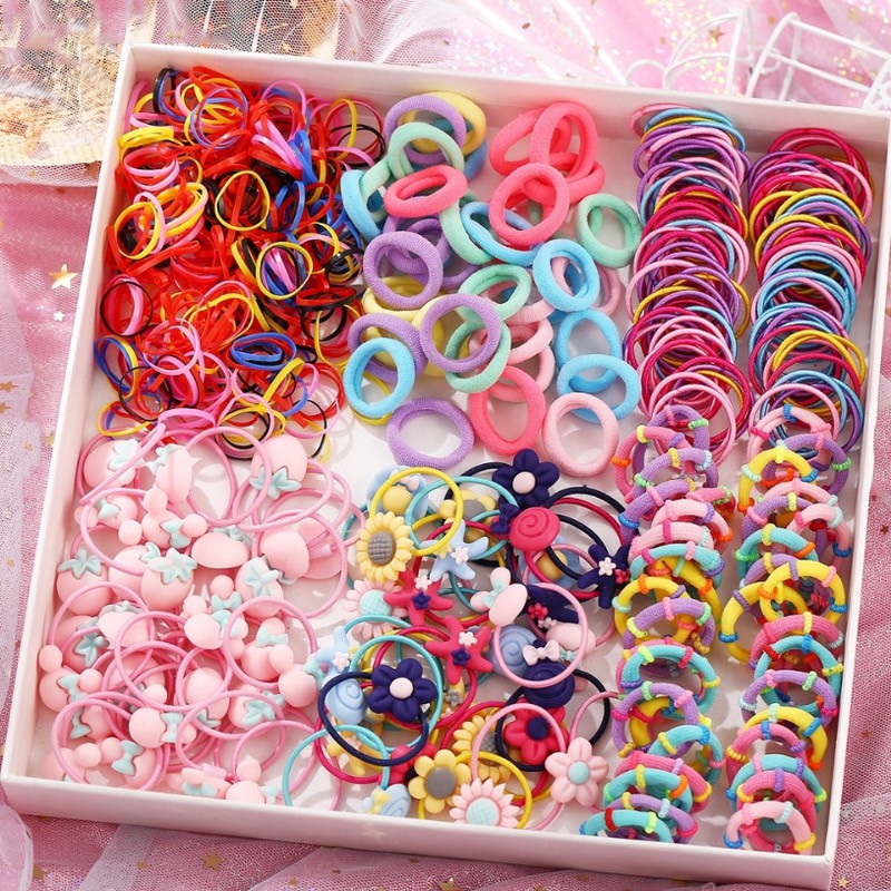 1000/100/20Pcs Disposable Rubber Band Colorful Elastic Hair Tie Sanrio HelloKitty bear Gift pack