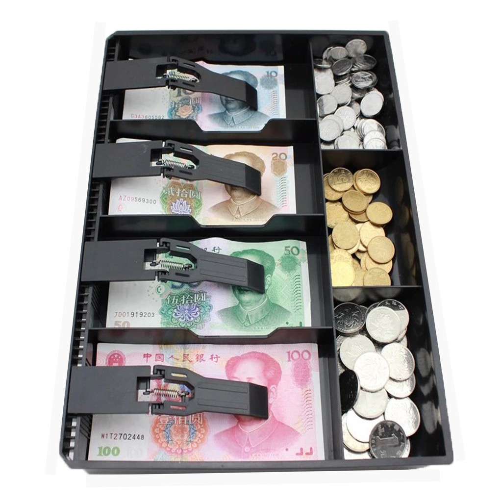 TNJ Cash Coin Register Drawer Storage Box With 4 Bill And 3 Coin Tray