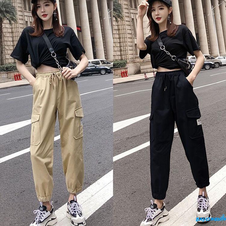 ℳay-Women´s Cargo Pants Casual Outdoor Solid Color Elastic | Shopee ...