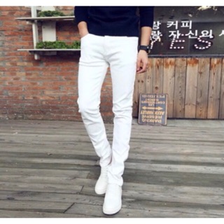 Korea classic fashion skinny jeans for mens white pants
