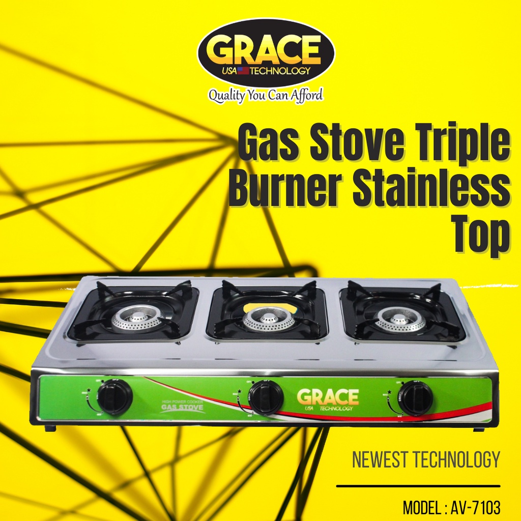 Gas Stove Triple Burner Stainless Top AV7103 Newest Technology Heavy
