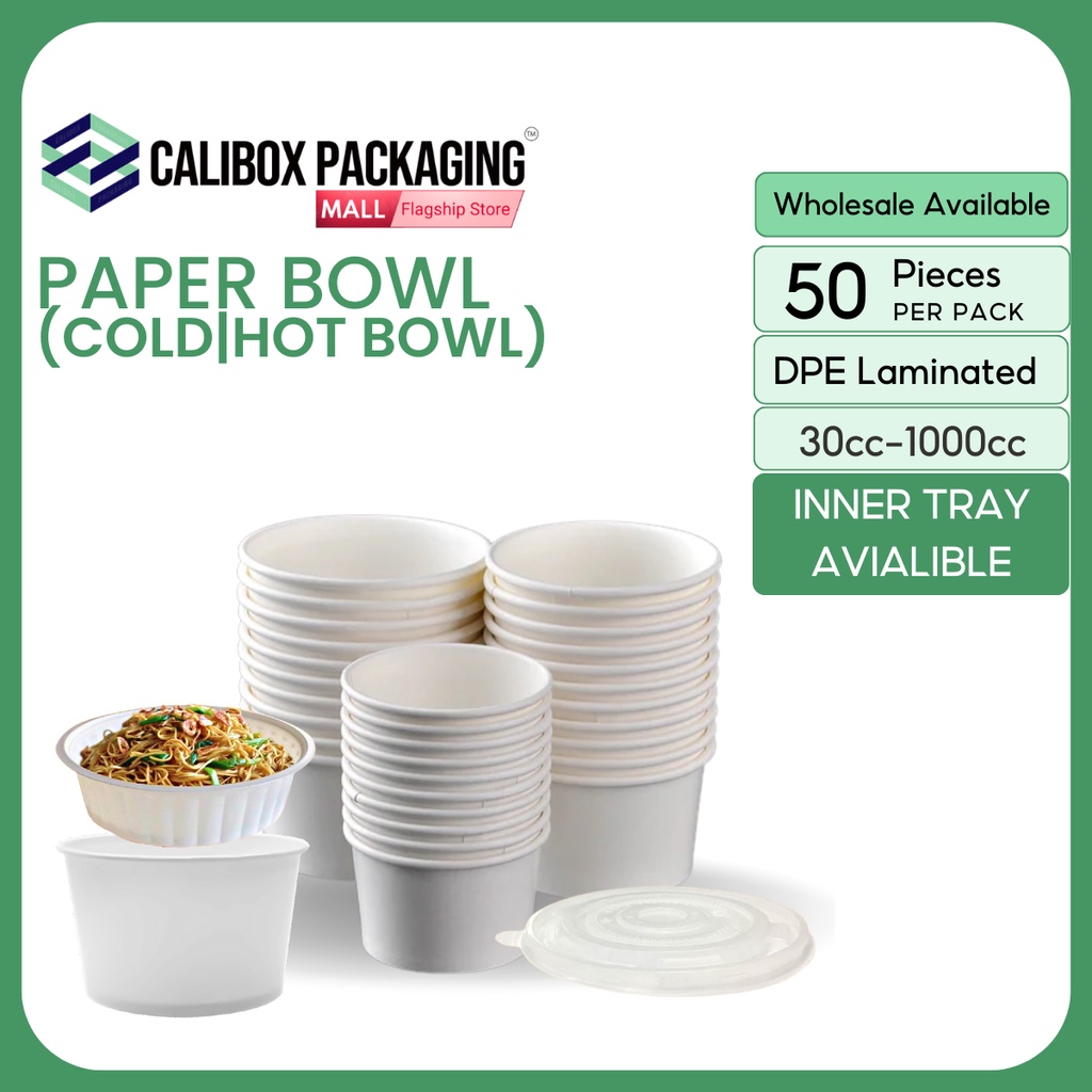 Calibox [50PCS] Plain White Paper Bowl, Soup Bowls, Snack Takeout Bowl