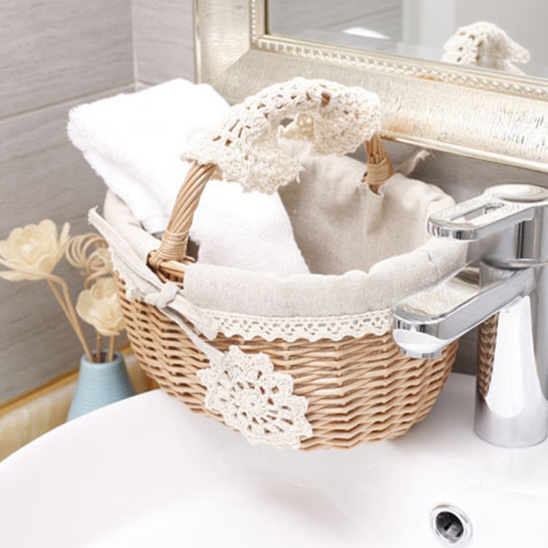 Wicker Storage Basket Hand Handle Pastoral Picking Rattan Craft Picnic Organize Box Natural Weaving Egg Fruit Flowers