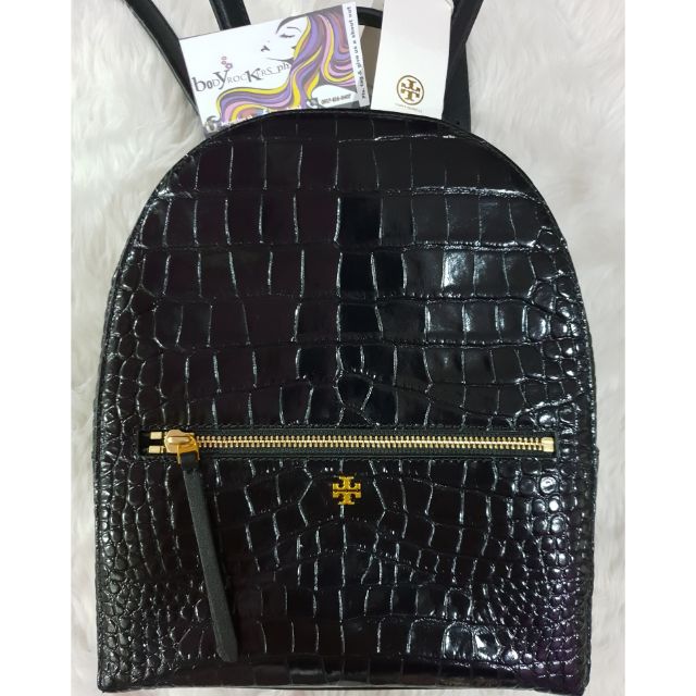 tory burch croc embossed backpack