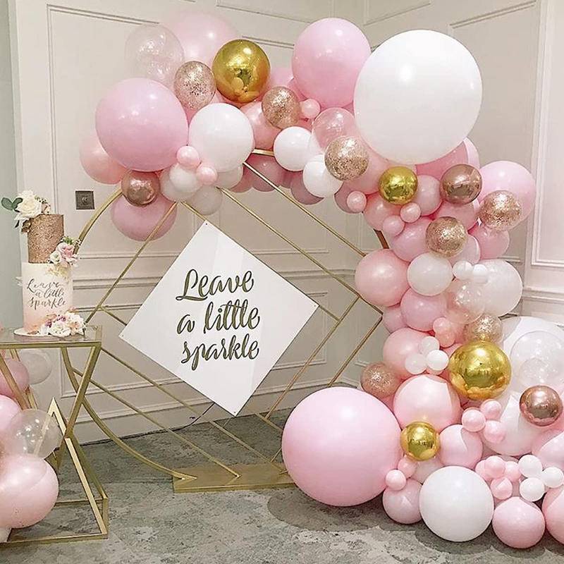 95-pcs Pink White Metallic Balloon Set Confetti Balloon Arch Set ...