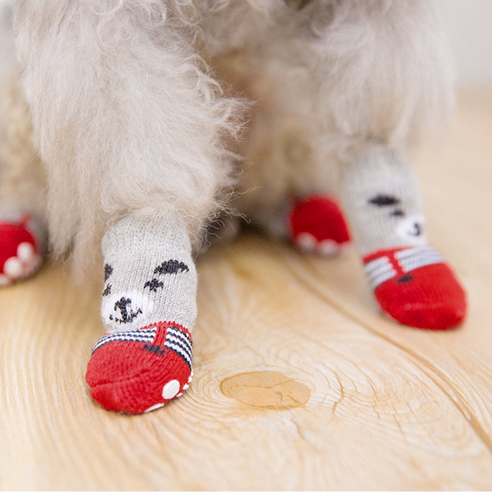 4Pcs Pet Dog Socks with Cute Print Anti-Slip Cats Puppy Shoes Paw Protector Products #8