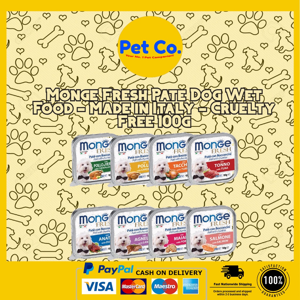 Monge Fresh Pate Dog Wet Food Made in Italy Cruelty Free 100g