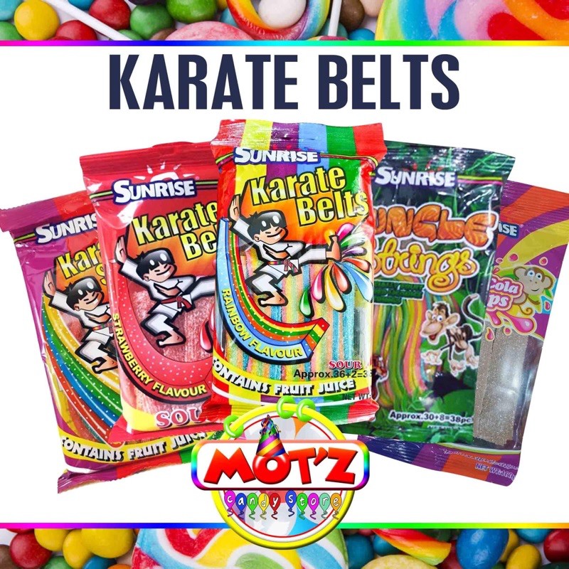 sunrise Karate belts sour belts rainbow, strawberry, sour straw, cola