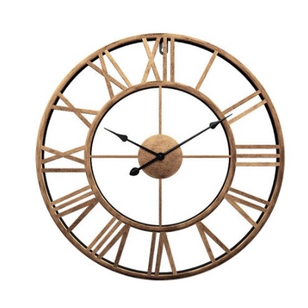 WALL CLOCK ELEGANT BIG MATTE GOLD NORDIC ROMAN NUMERAL METAL RETRO HOLLOW IRON ROUND