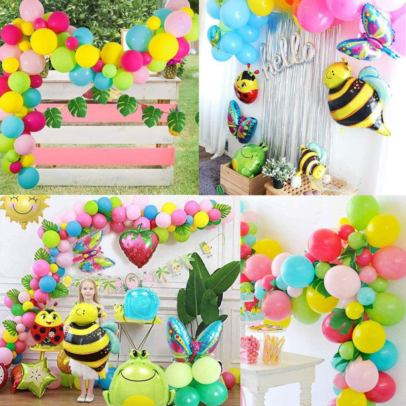 【Aperil】63pcs Happy Birthday Balloon Set Party Decoration Latex Balloon Home Decor Foil Balloon Field Insect Theme Butterfly Frog Ladybug Bee Snail Sun Balloon