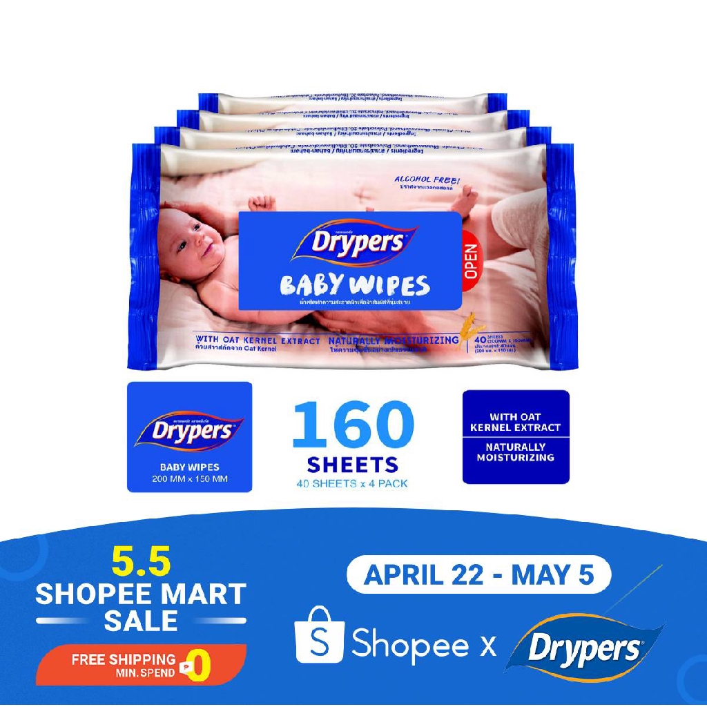 Drypers Baby Wipes 40s pack of 4 Shopee Philippines