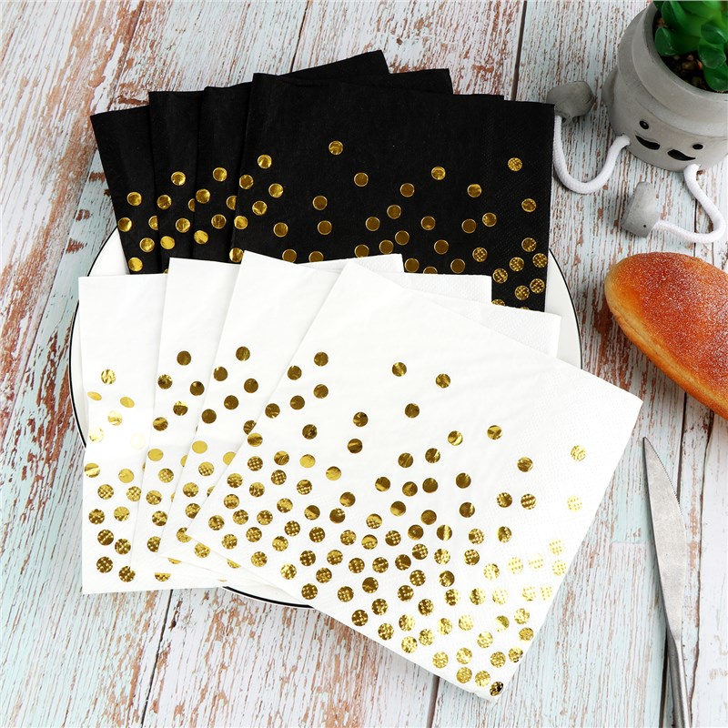 100 Pack Gold Dot Disposable Napkins Black and Gold Party Supplies Gold