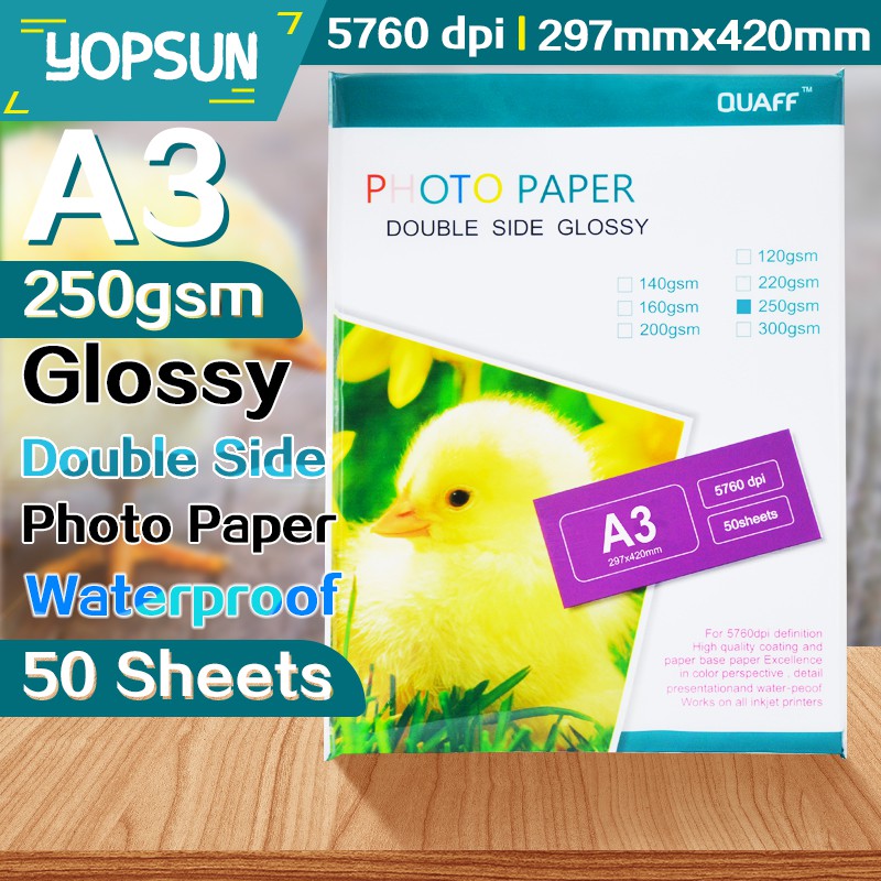 A3 Double side photo paper 250Gsm Glossy 50Sheets Quaff Brand Shopee