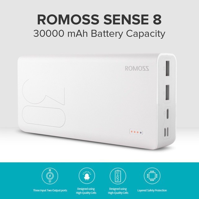 romoss sense 8 30000mah qc type c power bank white