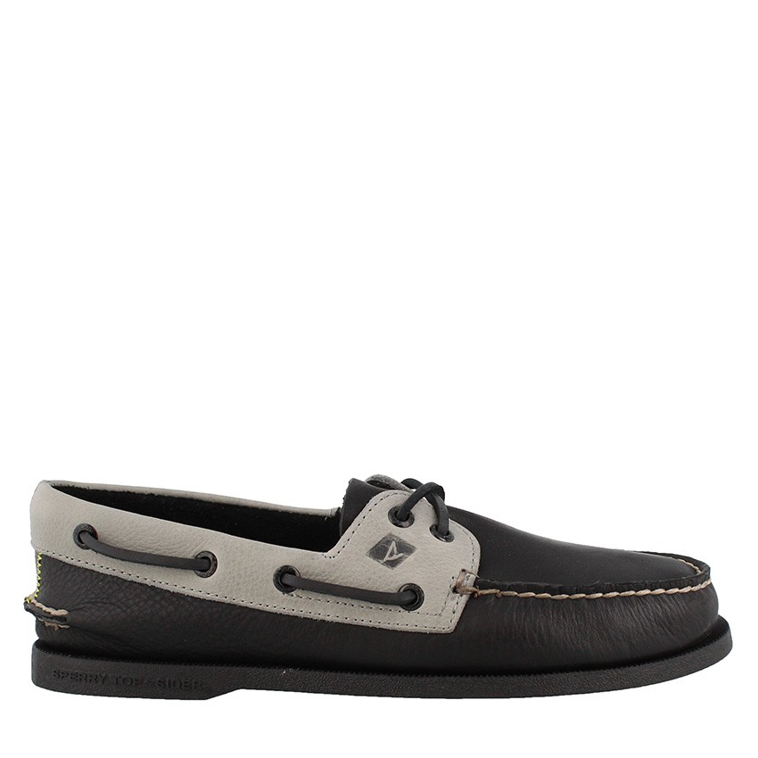 black and grey sperrys