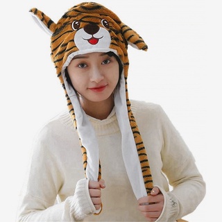 Fuzzy Caps Tiger Head-Shaped with Moving Ears Pinching Paws Caps Semi-Covering Warm Plush Animal Ear #6