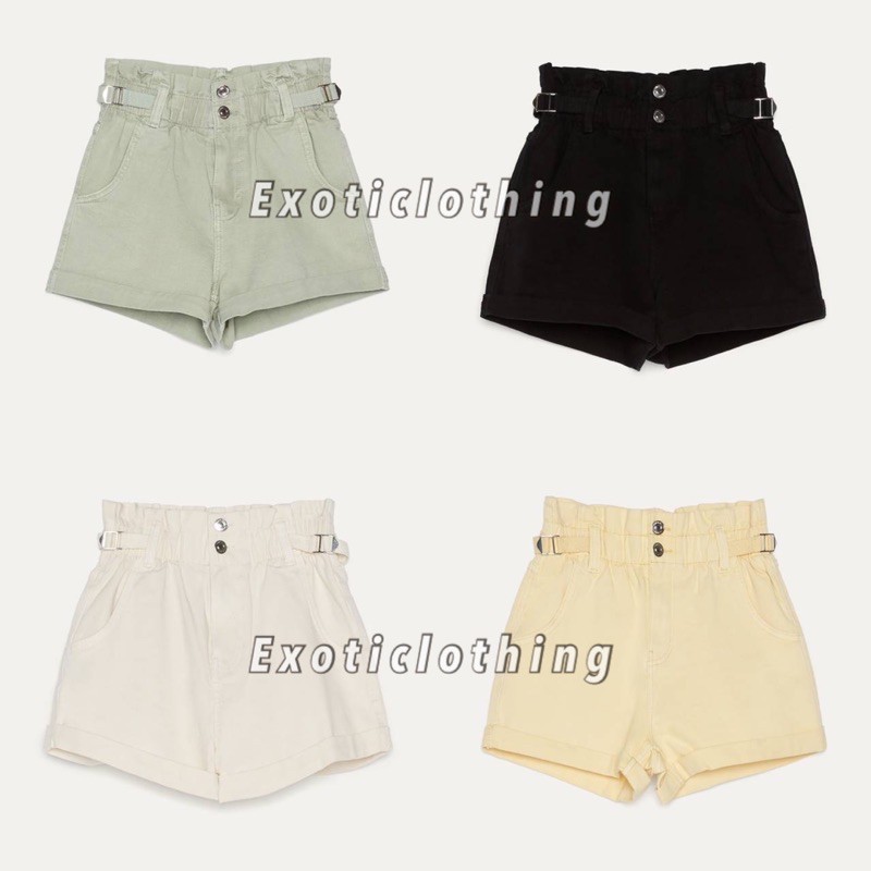 beige paperbag shorts