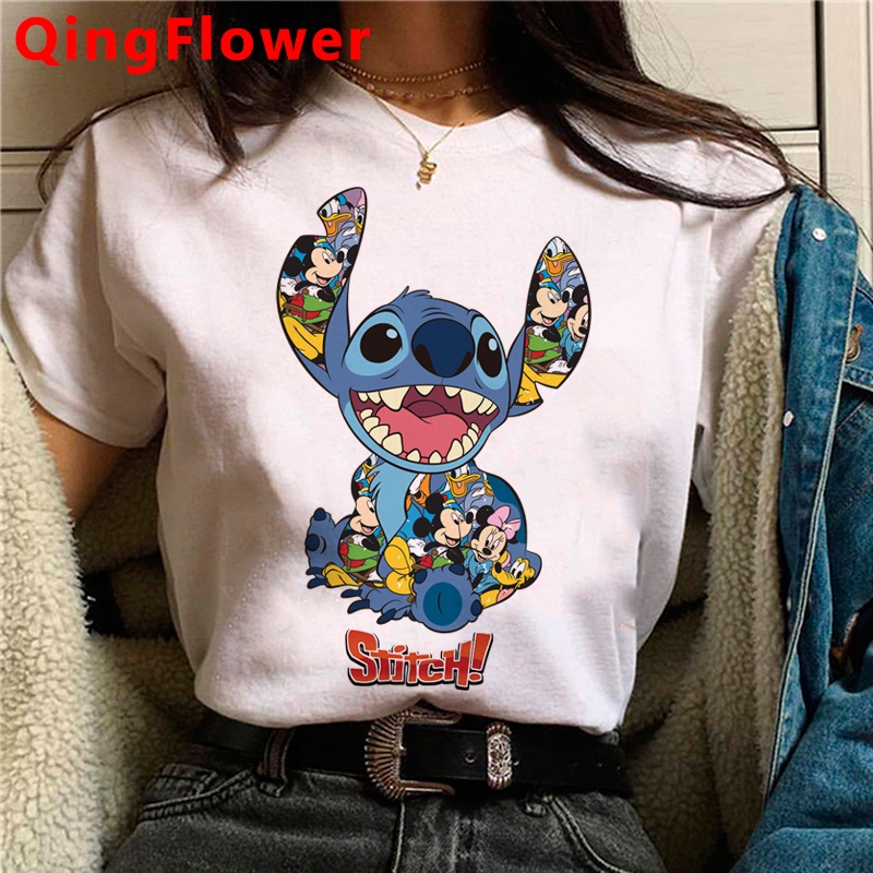 Kawaii Disney Cartoon Lilo Stitch Funny Cartoon T Shirt Women Harajuku ...