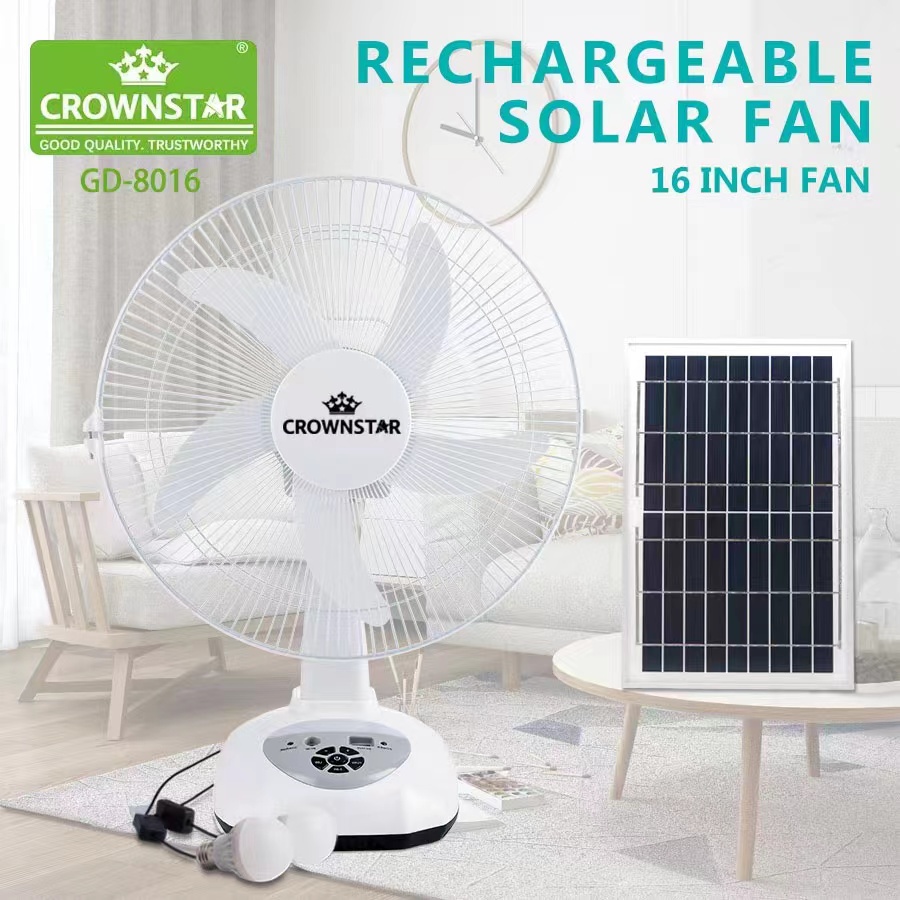 16inch Solar Fan Acdc Dual Power Rechargeable Fan With Solar Panel With Free 2 Bulbs Gd 3016