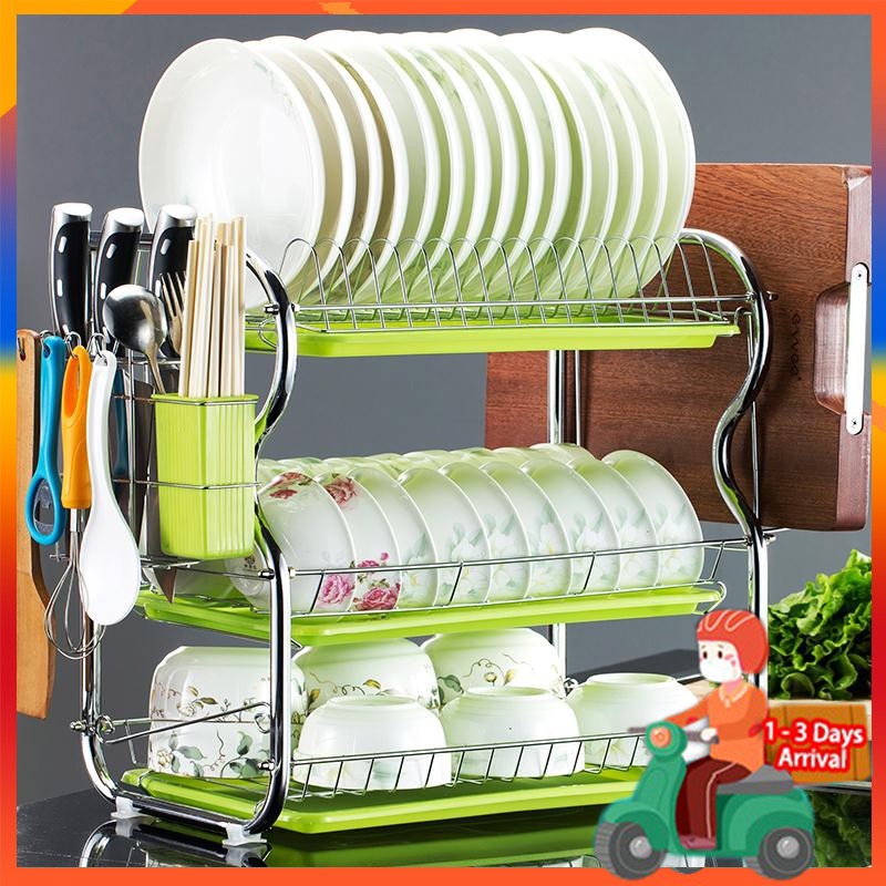 Kitchen Organizer stainlesssteel rack 3Tier Plate Dish Hanging