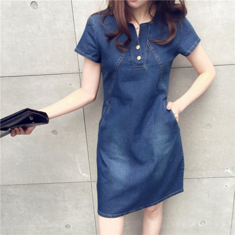 short sleeve plus size denim dress