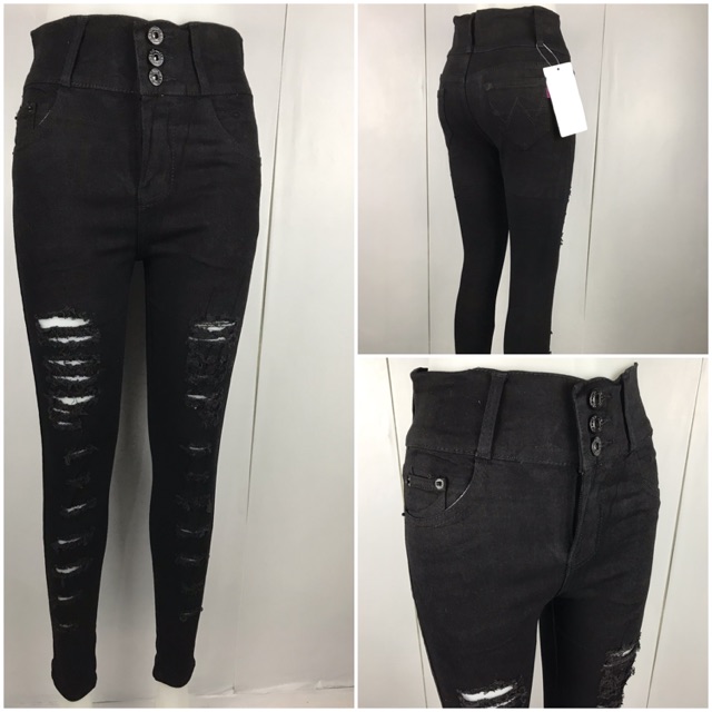 black high waisted button jeans