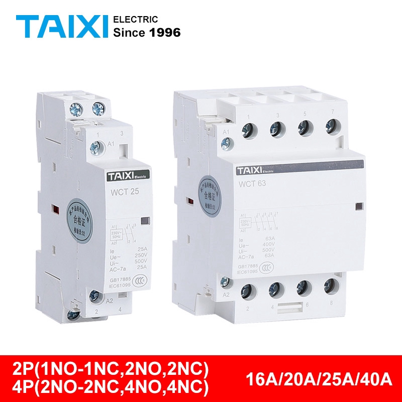 WCT household Din rail Modular ac contactor relay switch 2 pole 4p 16a