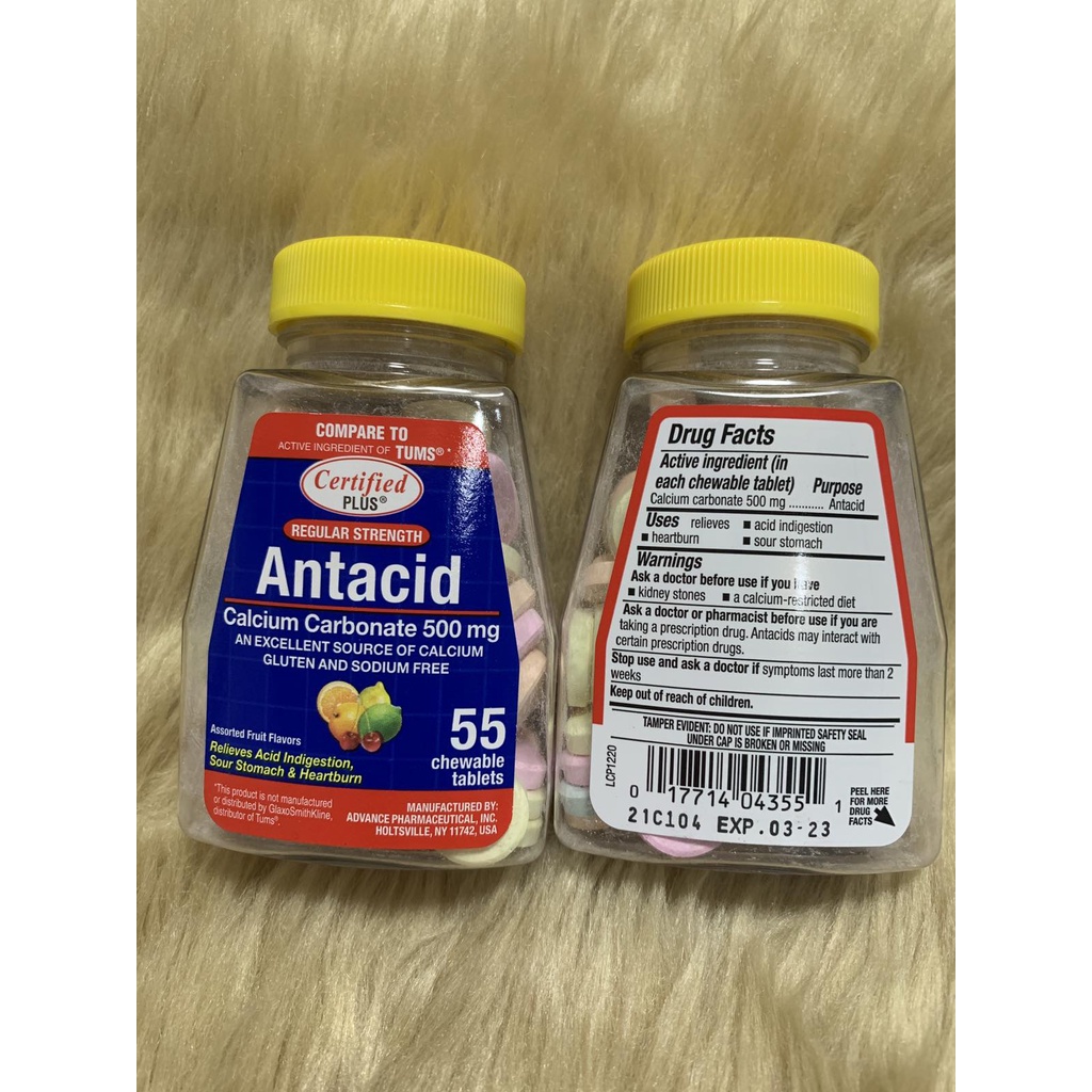 certified plus Antacid Calcium Carbonate 500mg 55tablets Shopee
