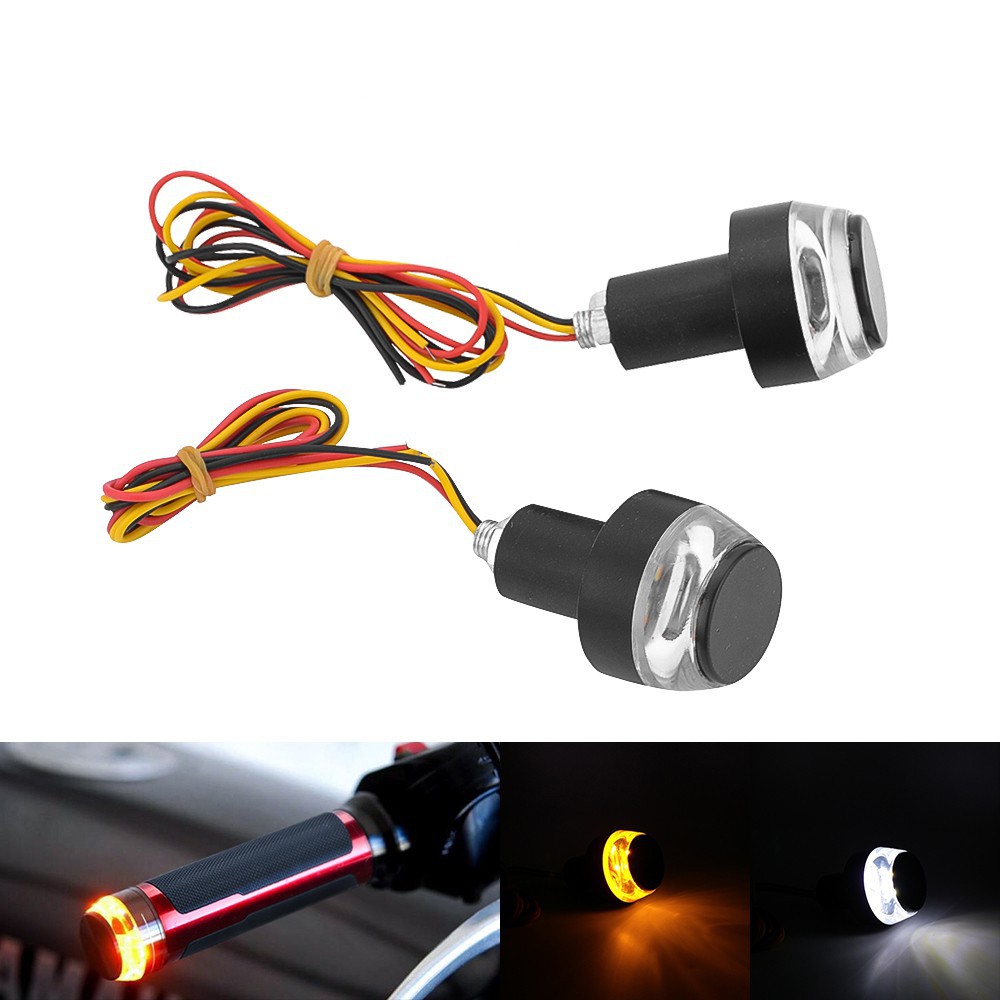 2X Universal 22mm Amber LED Handle Bar End Indicator Grip Plug Turn Signal Light