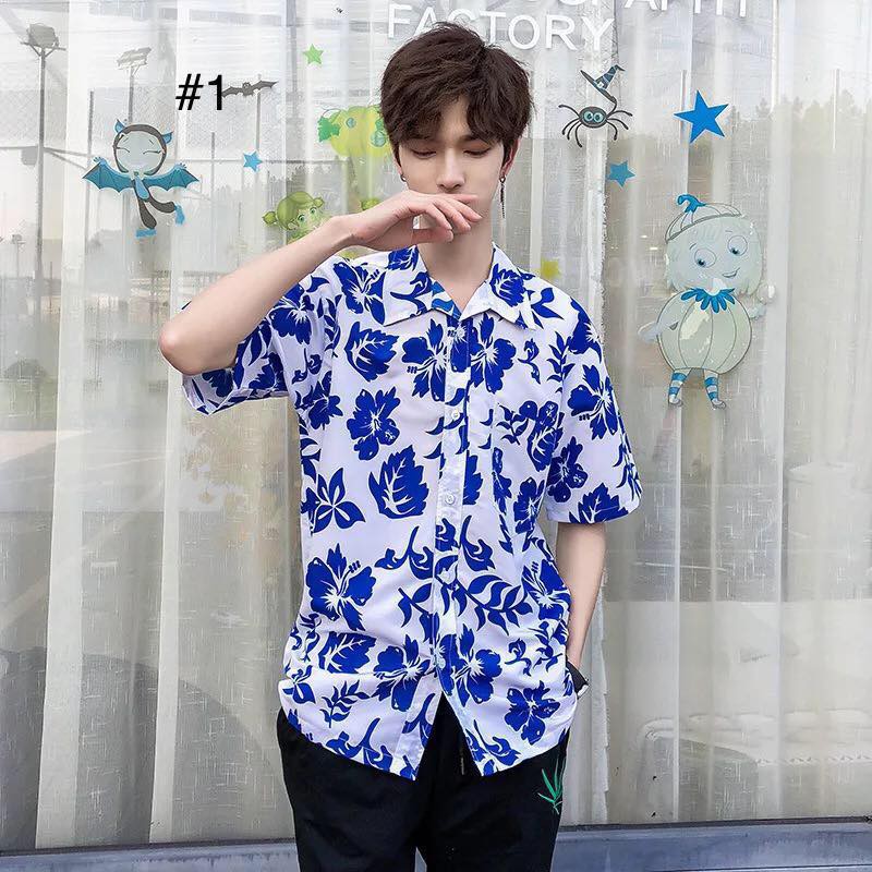 Mens summer floral Hawaiian polo tshirts top for men print polo ...