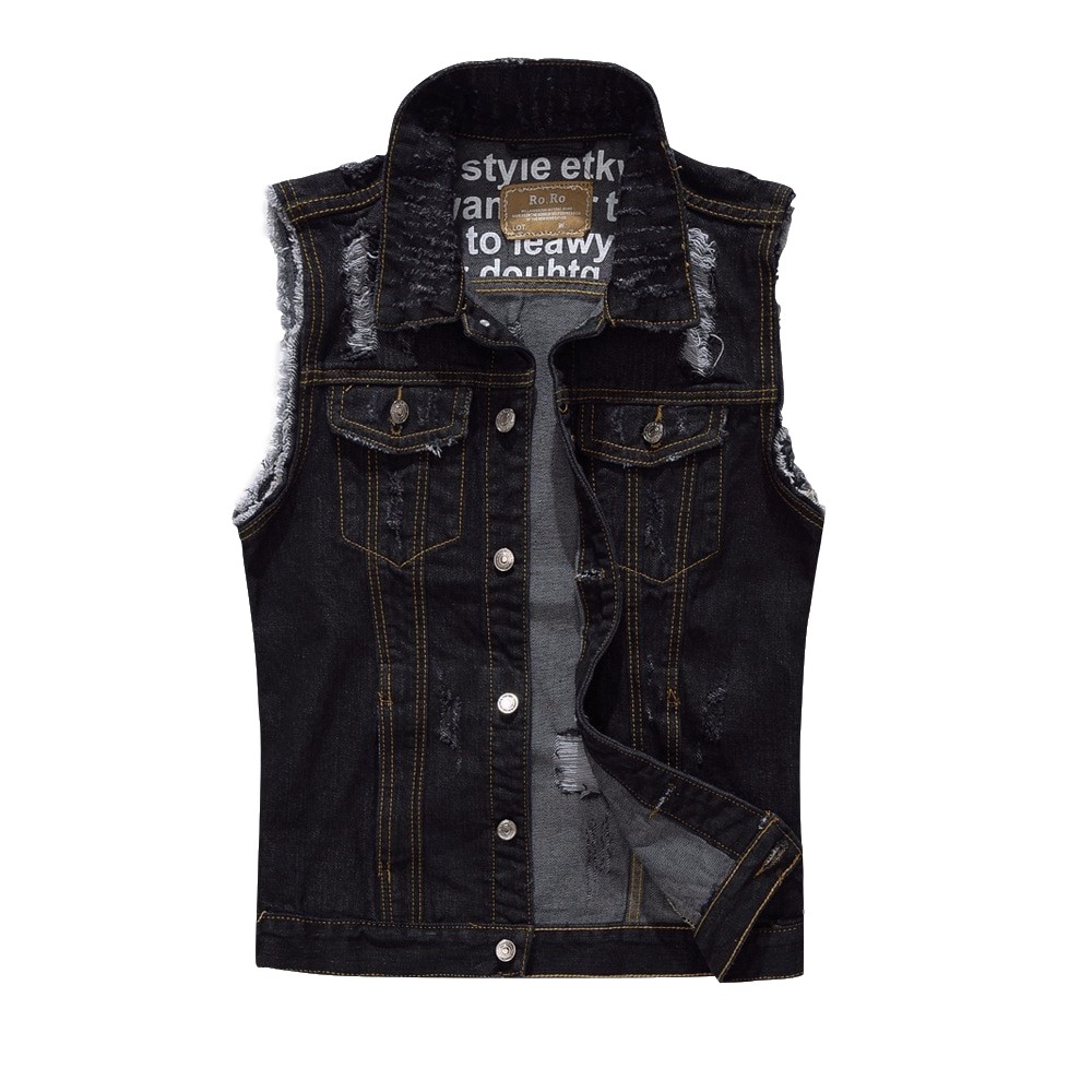 black jean vest with hood