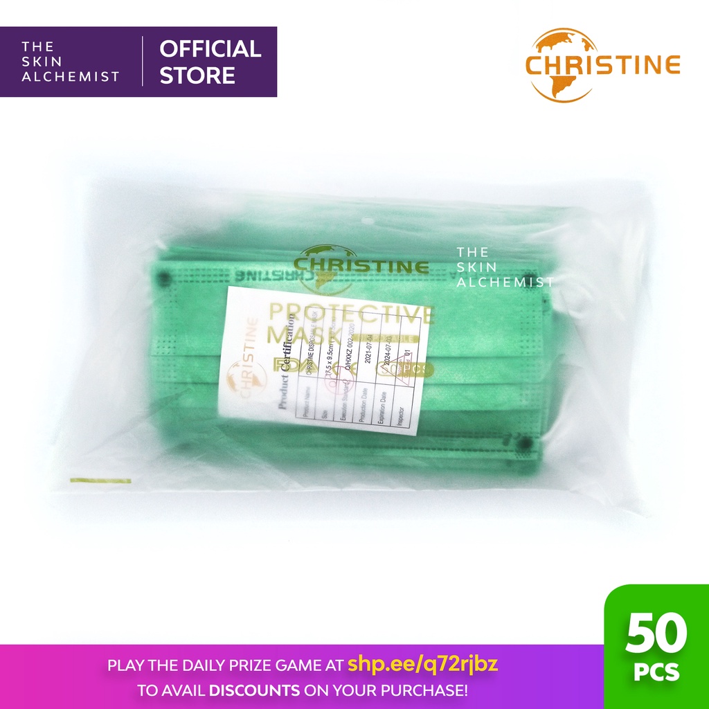 50 PCS Original Christine Turquoise Thick Disposable Face Mask EXCELLENT QUALITY
