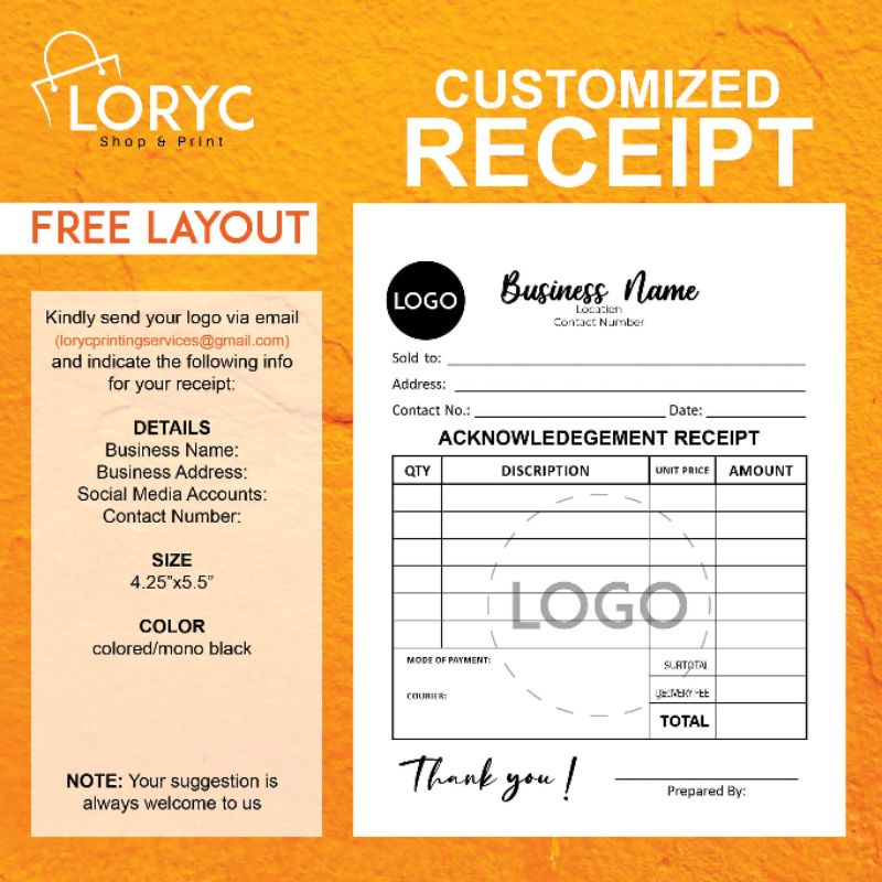 Customized / Personalized Receipts (Acknowledgements Receipt) Shopee